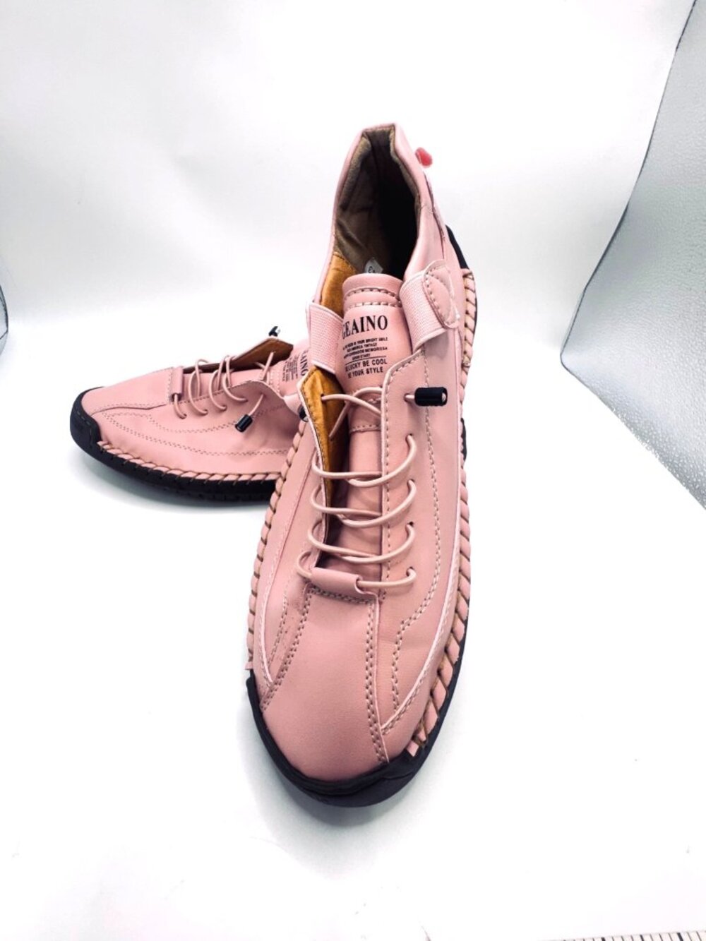 Geaino Mens Pink Leather Casual Shoes Lace-Up Ankle Boots Artisan